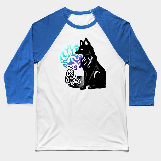 Black Floral Fox Baseball T-Shirt by Lady Lilac